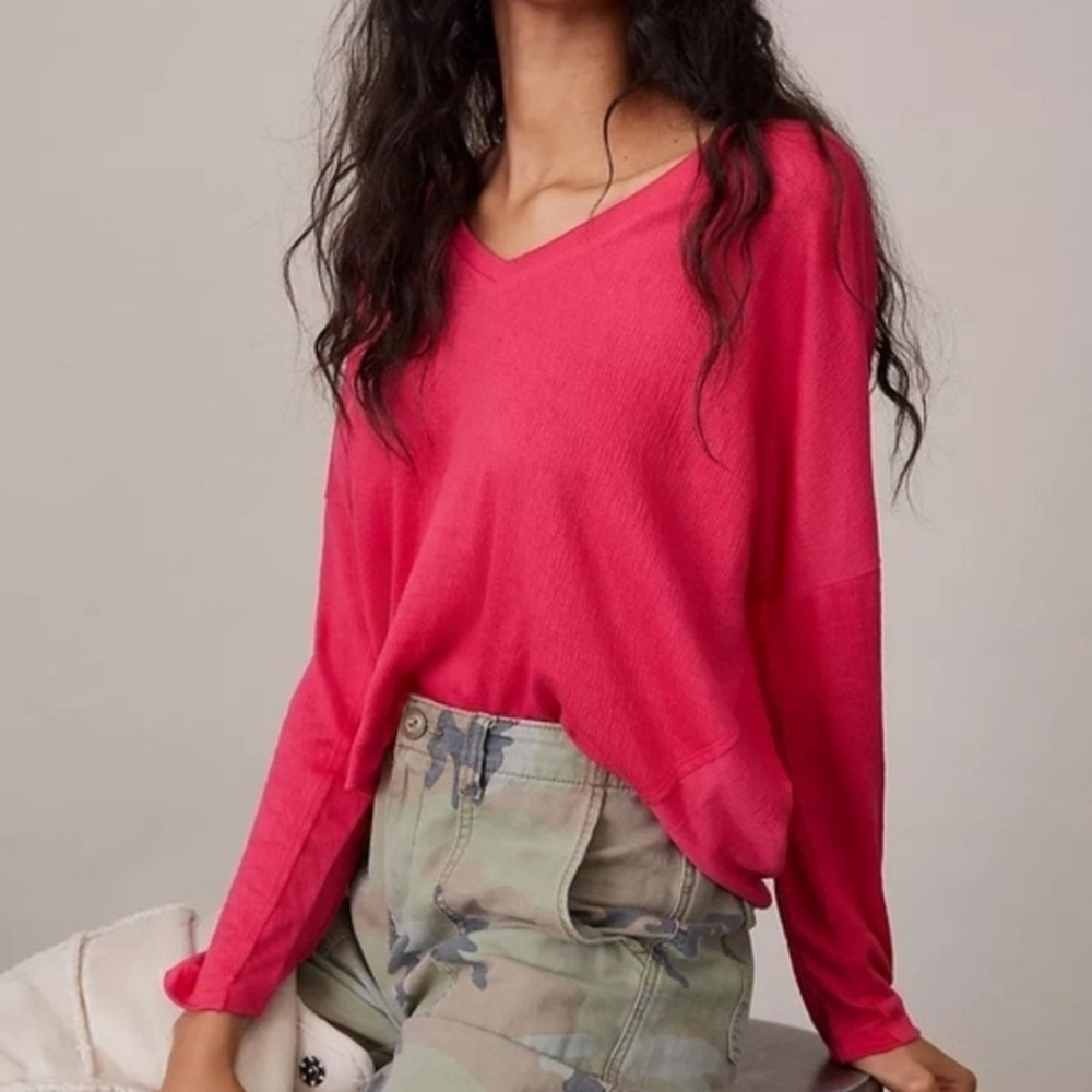 By Anthropologie Dina Pink Textured Long Sleeve Top.